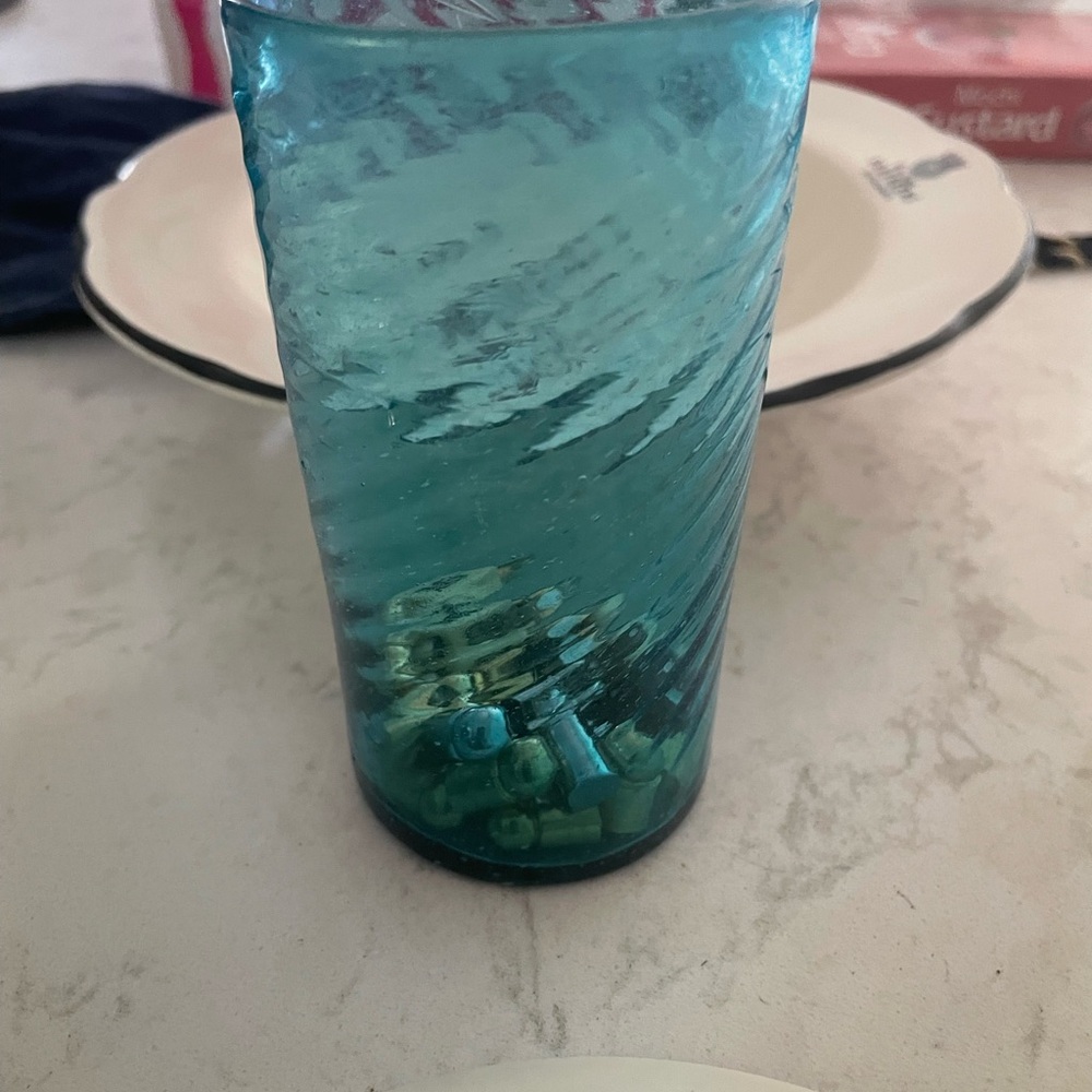 Antique Blue glasses set of 6 hand blown vintage 1940’s
